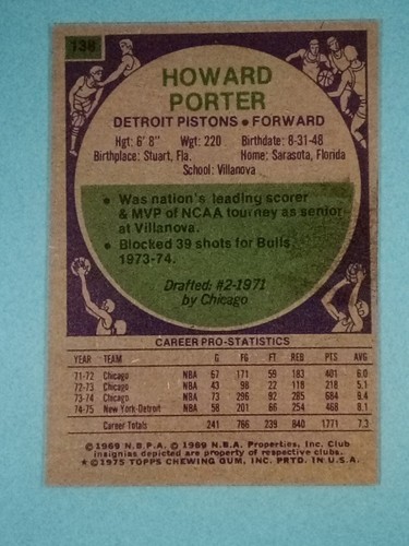 1975-76 Topps Howard Porter Detroit Pistons #138 EX-NM+ 🏀 - Picture 2 of 10