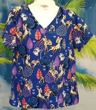 Disney Brand Women's Scrub Top Bambi Thumper and Flower Size S Short Sleeve