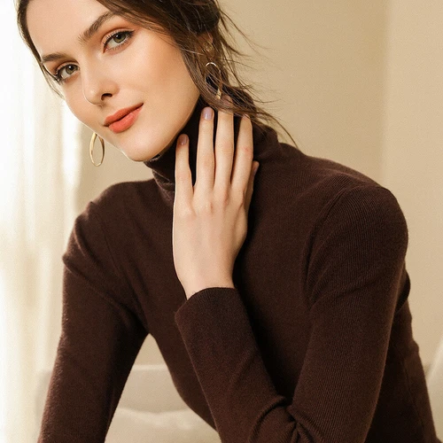 Suéter de cuello para mujer Suéter ajustado Tejido suave Cuello alto Cálido Informal Jersey - Imagen 19 de 41