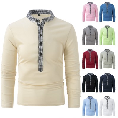 Men's Henley Shirts Long Sleeve Basic Half Button Pullover T-Shirt with Pockets