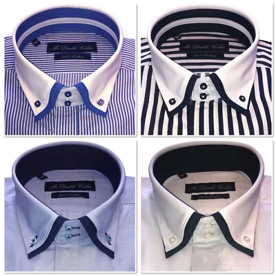 MrDoubleCollar Chemise Double Col Boutonnée Bleu Oxford Manches Longues Casual - Photo 1/2