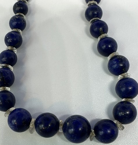 Lapis Lazuli Antique Graduated Bead Necklace With Crystal Rondelle Spacers 20” - Picture 4 of 10