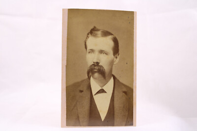 Antique CDV Photo Man Gent Bushy Mustache Suit Tidy Hair Wave