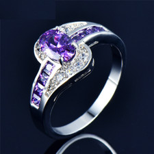 4ct Simulated Amethyst Engagement Ring 14k White Gold Plated Classic Solitaire