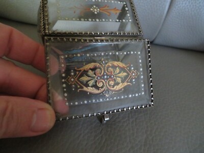 Charmante boîte à bijoux ancienne en verre biseauté – Souvenir de bord de mer - Décoration