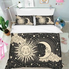 3D Sun Moon Clouds Cartoon Black Quilt Cover Set Duvet Cover Bedding Pillowcases