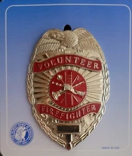 Volunteer Firefighter Badge Gold finish Blackinton  Made in the USA