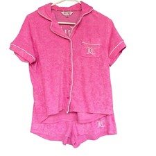 Juicy Couture Pajama Set Womens Medium Pink Terry Cloth Rayon Sleepwear Logo