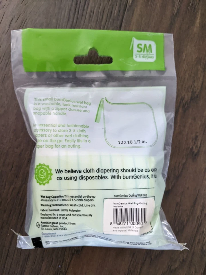 Bum Genius- Outing Cloth Diaper Wet Bag Small Green/Blue Stripe - New - Image 2 of 2