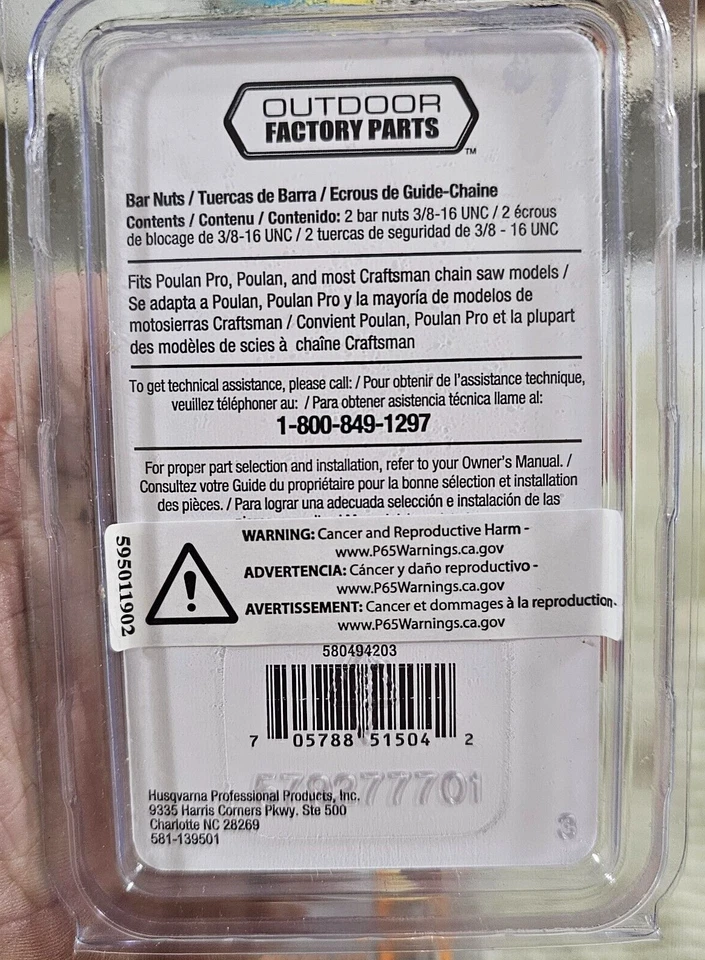 Lote 6) Porcas de barra de motosserra Craftsman Husqvarna Poulan Pro 503220001 530015917 fabricante de equipamento original - Imagem 2 de 3