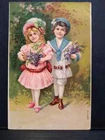 Postcard Children in Love with Flowers RELIEF ZD252
