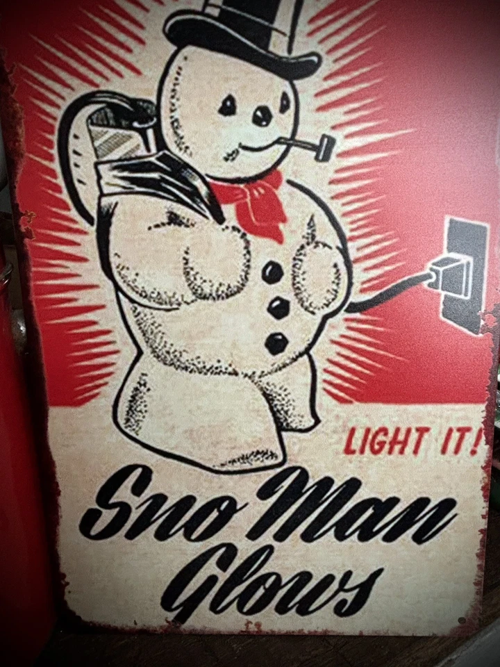 Snow Man Glows Sno Vintage retro style Advertising Metal Sign 12”X 8” Christmas - Image 3 of 4