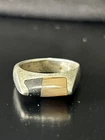Vintage Ring Size 7.25 Silver Sterling Mother of Pearl Black Onyx Minimalist