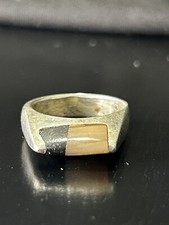 Vintage Ring Size 7.25 Silver Sterling Mother of Pearl Black Onyx Minimalist