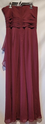 David's Bridal Strapless Ruched Chiffon Bridal/Prom Dress Women's Size 8 Wine - Picture 3 of 11