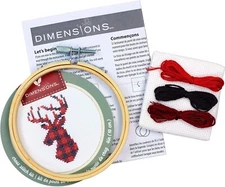 Dimensions Kit, Plaid Reindeer Christmas Cross Stitch, White 4'' Embroidery Hoop