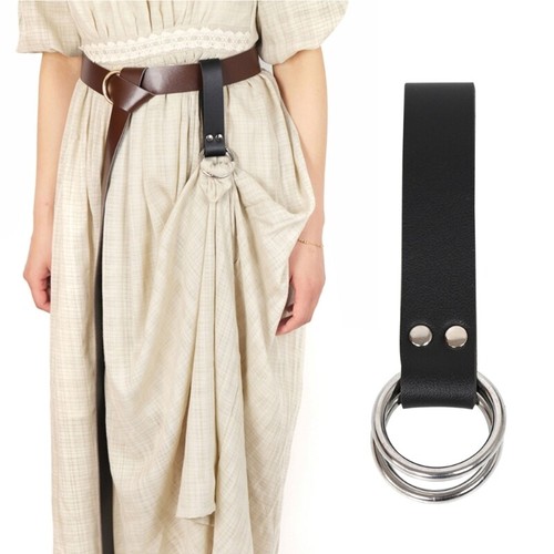 Medieval Belt Leather Skirt Hiking Double Metal Rings Accessory - Picture 5 of 8