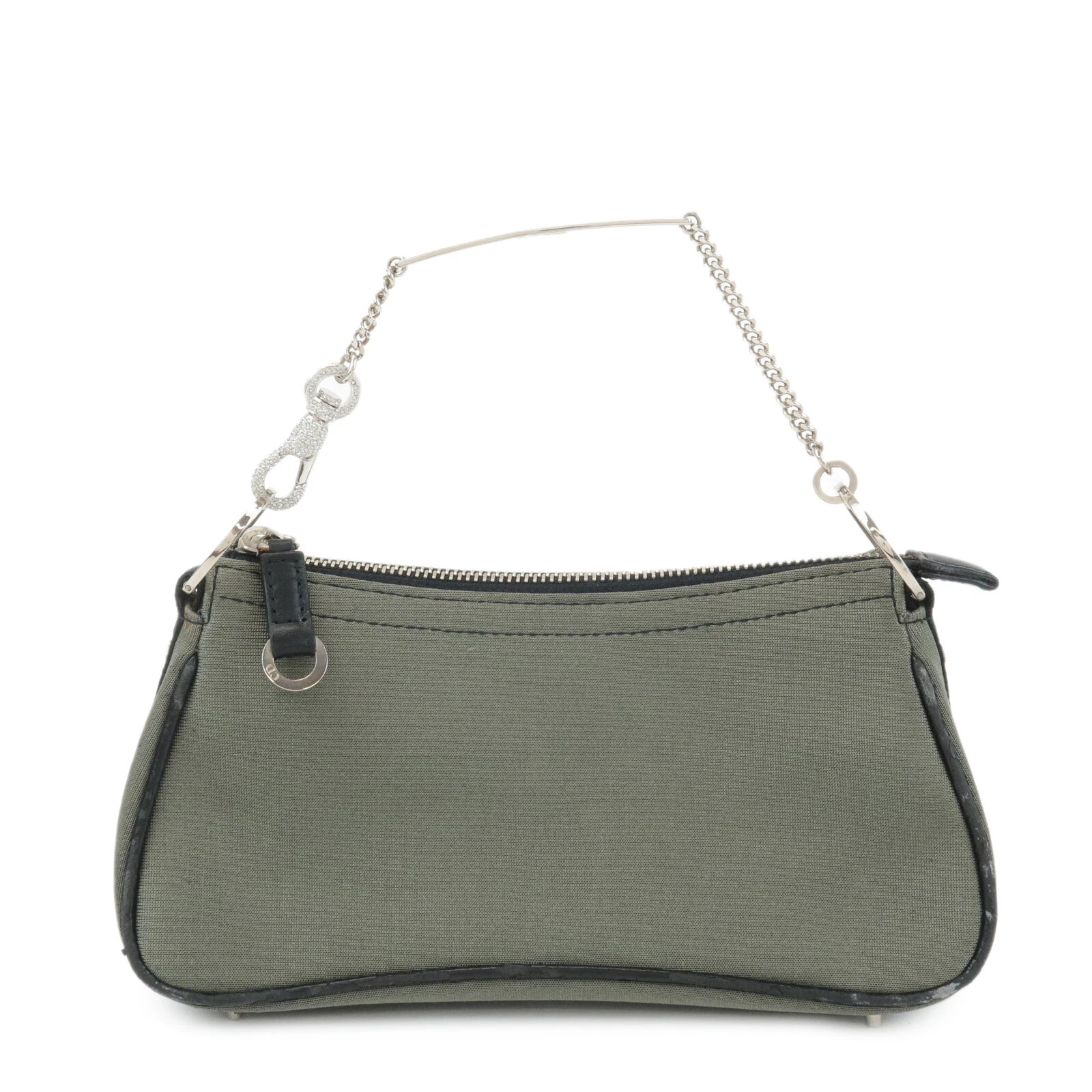 Authentique sac à main Chiristian Dior toile cuir chaîne pochette kaki noir occasion F/S