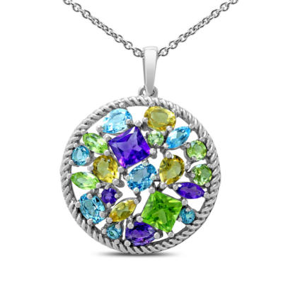 BRANDNEU Mehrfarbiger Edelstein Regenbogen Cluster Anhänger in .925 Sterlingsilber