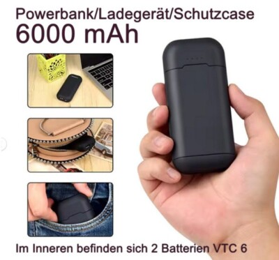 Akku 3,7 Power Bank Ladegerät Li-Ion USB C Handy mit 2x Akku VTC 6 Schnell USB