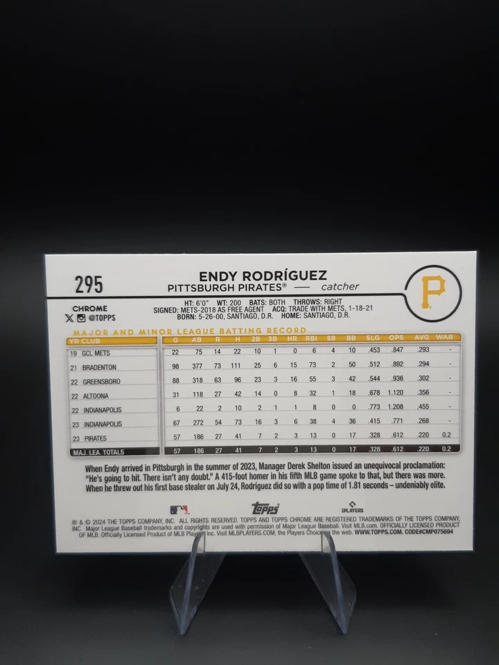 2024 Topps Chrome Endy Rodriguez RC ROOKIE CARD #295 Pirates - Image 2 of 2