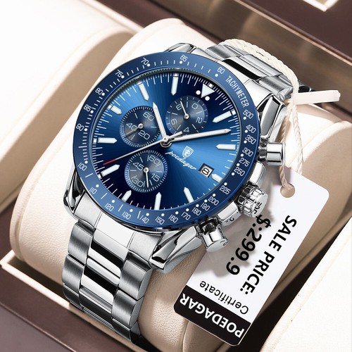 Mens Quartz Watches 3 ATM Waterproof Steel Strap Multifunction Date Wristwatches - Picture 2 of 25