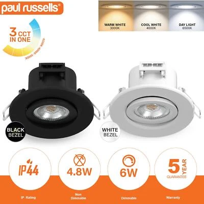 PAUL RUSSELLS LED Recessed Downlights Dimmable Spot 3CCT Adjustable Tilt Angle Ceiling Lights