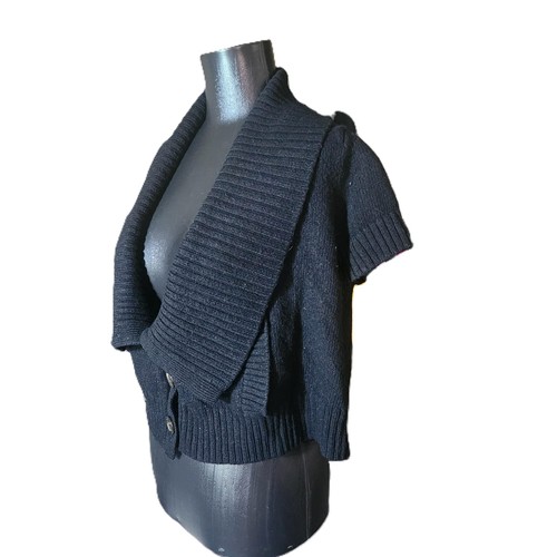 Club Monaco Womens Black Short Sleeve Button Up Merino Wool Cardigan Size M - Picture 2 of 5