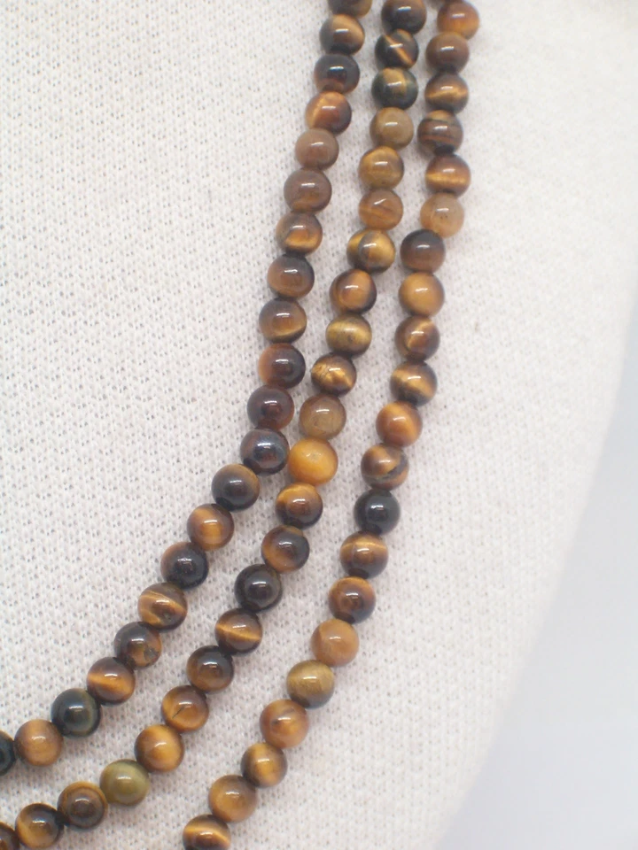 Collana in Argento 925 con OCCHIO DI TIGRE naturale - Girocollo Pietre Dure - Immagine 3 di 4