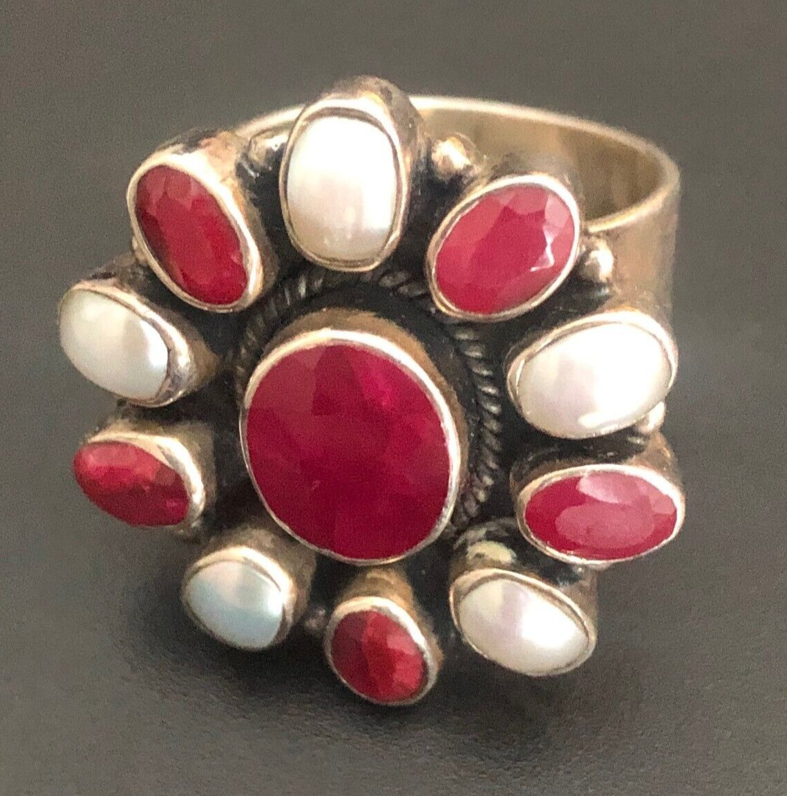 Ruby and Pearl STATEMENT ring 925 Silver Vintage … - image 1