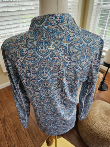 Peter Millar Women's Golf 1/4 Zip Long Sleeve Shirt Size M Paisley UPF50 Outdoor - Picture 4 of 11