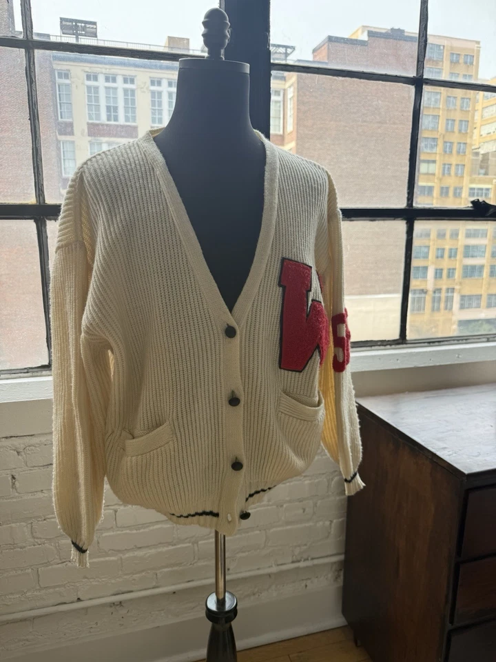 Cárdigan universitario vintage de los años 50 talla mediana tejido pesado Foto 2 de 3