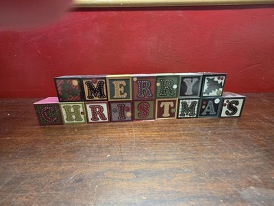 set of decorative wooden blocks MERRY CHRISTMAS