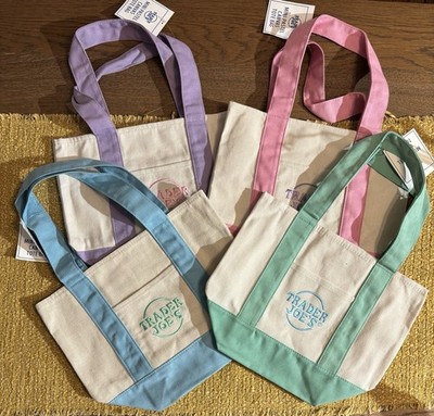 Trader Joe's Canvas Foldable Tote Bags Multicolor Set of 4