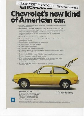 Original 1976 Chevrolet Chevette  vintage print ad: ''C's new kind of American...