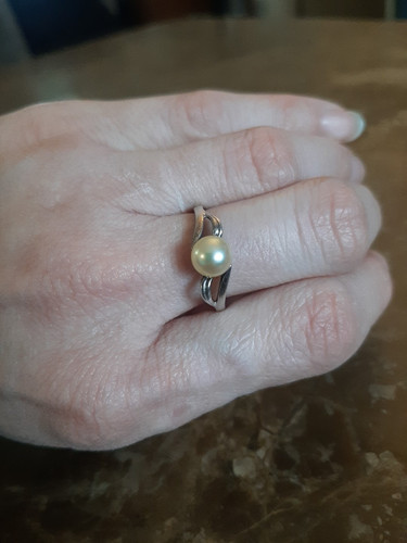 925 Sterling Silver Vintage Real Cream Pearl Ring Size 6.75 - Picture 2 of 9