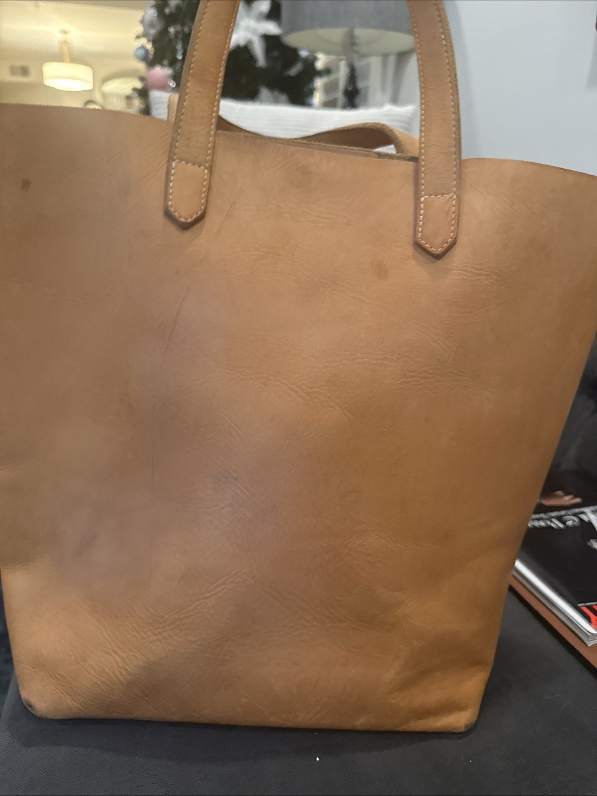 Brown Leather Outer Pockets Double Handle Classic… - image 3