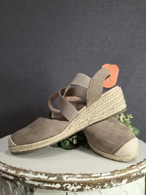 Taupe Suede Espadrille Wedge Sandals Elastic Ankle Strap Women 9.5 Slip On