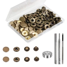24 Sets Heavy Duty Leather Snap Fasteners Kit, 15mm Metal Snap Buttons Press ...