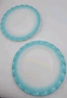 Vintage Hazel Atlas White Milk Glass 8.75" Dessert Plates (2) Ruffled Turquoise