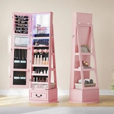 360°Swivel jewelry organizer with Full Length Mirror with Light Jewelry Armoire