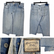 POLO JEANS Co Ralph Lauren Y2K Denim Midi w/Slit Skirt Size 33 Button Fly