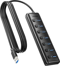 7 Port USB 3.0 Hub High Speed 5Gbps Splitter with Switches for PC Laptop