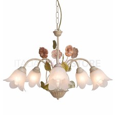 SPRING Lampadario in Ferro Decorato a 5 Luci Stile Floreale