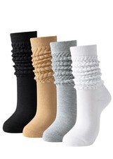 Women's Slouch Socks-Cotton Blend Scrunch Crew Socks, Retro 80s Style Thigh H...