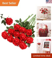 10 Pcs Red Fake Roses - Elegant Silk Flowers for Home Decor Weddings