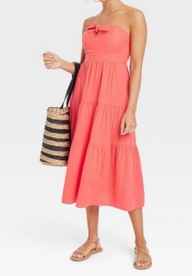 Women's Strapless Midi Sundress Universal Thread size large tiered coral beach