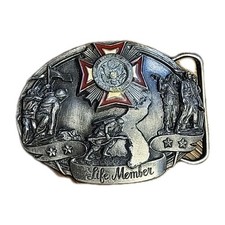 Vfw Veteran Foreign Wars Army Marines Navy Usaf Life Member Vintage Belt Buckle