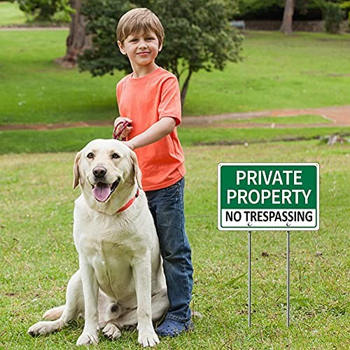 Private Property Yard Sign with Stake, Metal No Trespassing Signs with Posts, - Picture 3 of 7