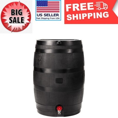 RTS Home Accents Polyethylene 50 Gallon Flat Back Eco Rain Barrel, Black Color